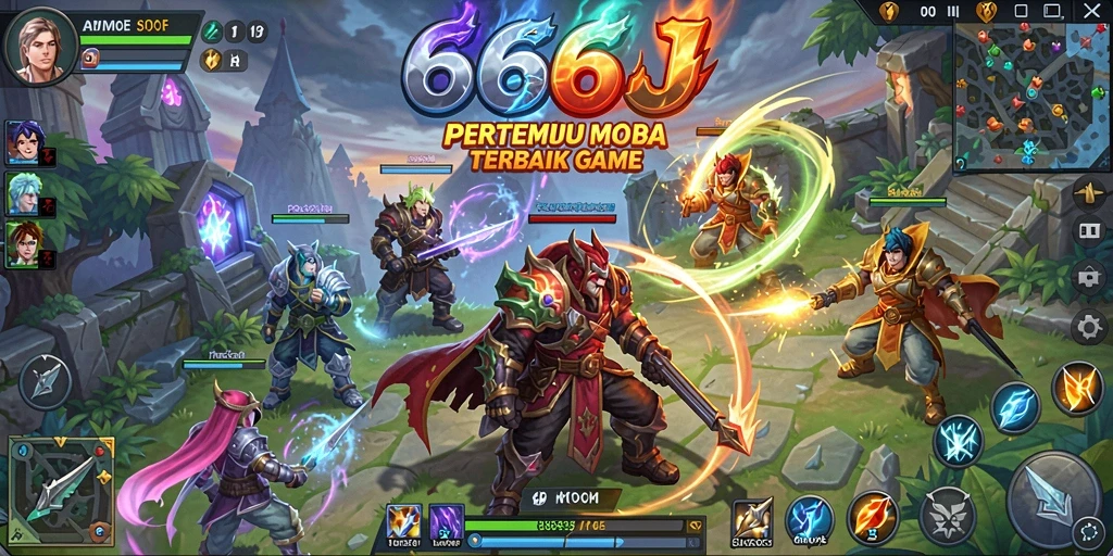 Tampilan gameplay MOBA yang menegangkan dalam 666J.
