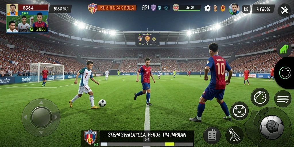 Screenshot gameplay 8364 yang menangkap aksi intens di lapangan sepak bola.