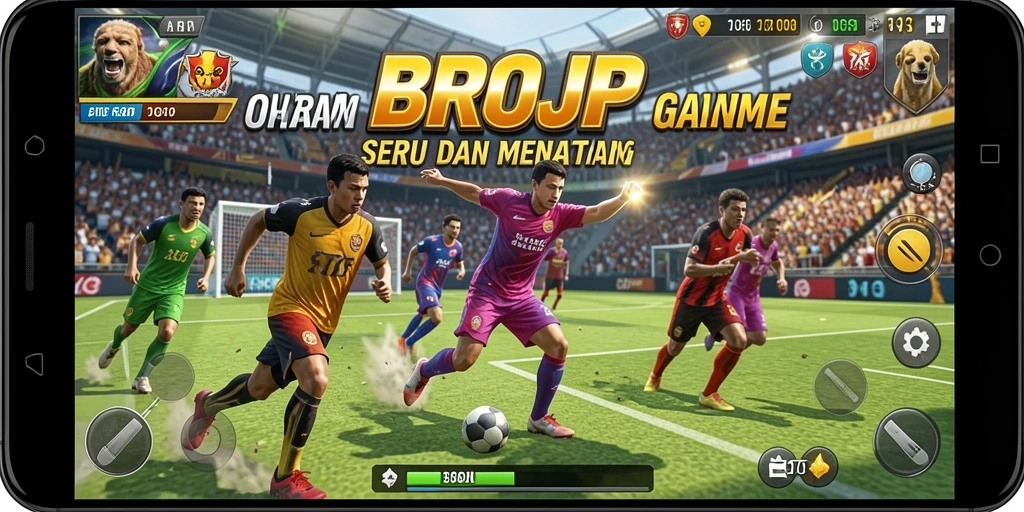 Tangkapan layar utama BROJP menampilkan aksi seru dalam permainan olahraga.
