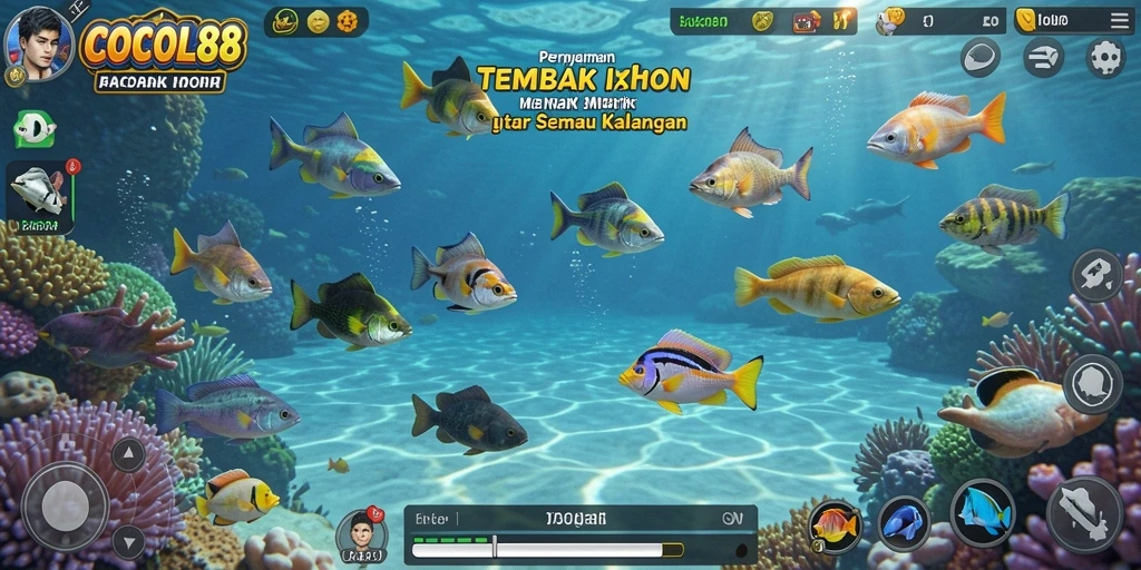 Screenshot COCOL88 menampilkan aksi menembak ikan dengan intens.