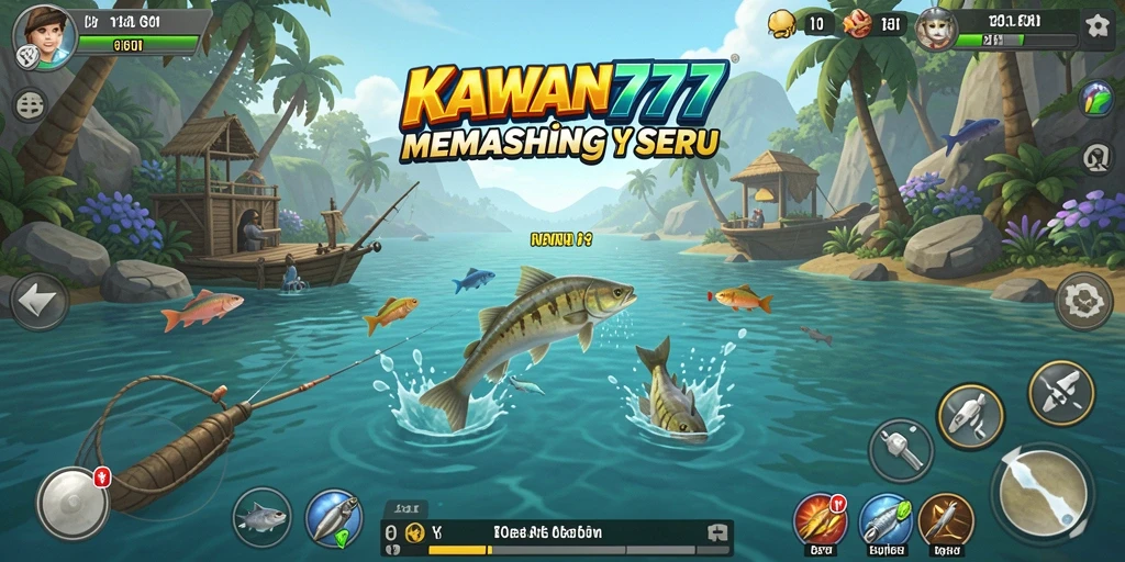 Screeshot utama KAWAN777 menampilkan gameplay pemancingan yang seru.