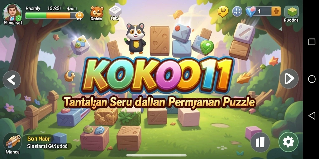 Screenshot menunjukkan gameplay KOKO11 yang penuh warna dan menantang.