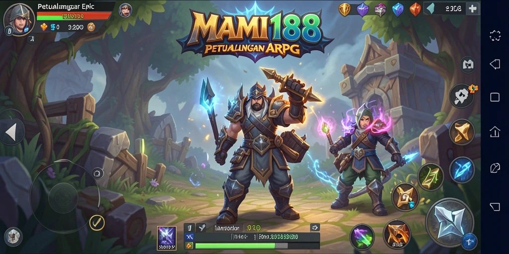 Screenshot utama dari gameplay MAMI188 menampilkan pertarungan seru dalam dunia ARPG.