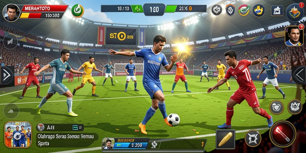 Tampilan gameplay MERAHTOTO dengan aksi olahraga yang seru.