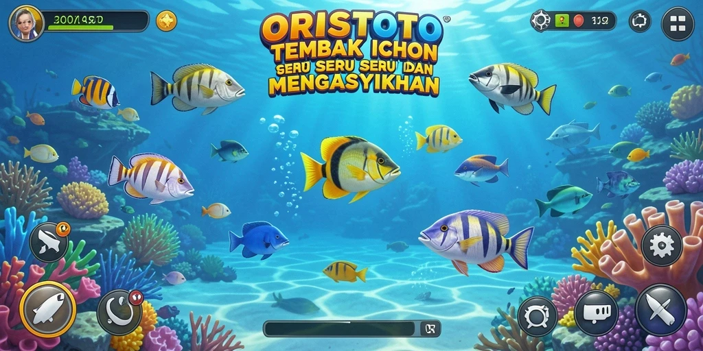 Screenshot gameplay ORISTOTO menampilkan aksi Tembak Ikan yang seru.