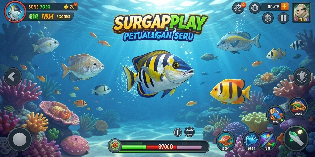 Tampilan gameplay SURGAPLAY dengan aksi tembak ikan yang seru.