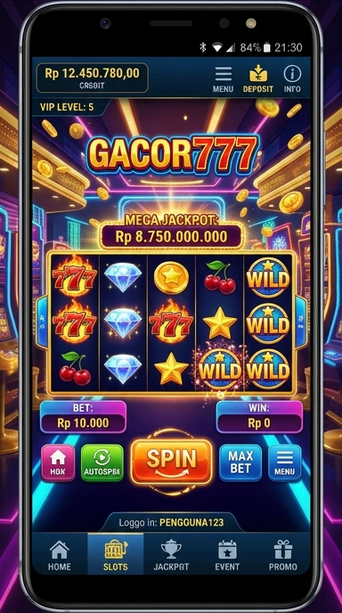 Skrin aplikasi gacor777 menampilkan berbagai opsi kategori dengan jelas.
